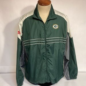 NFL Reebok Green Bay Packers Green And White  Zip Up Windbreaker Men’s size XL